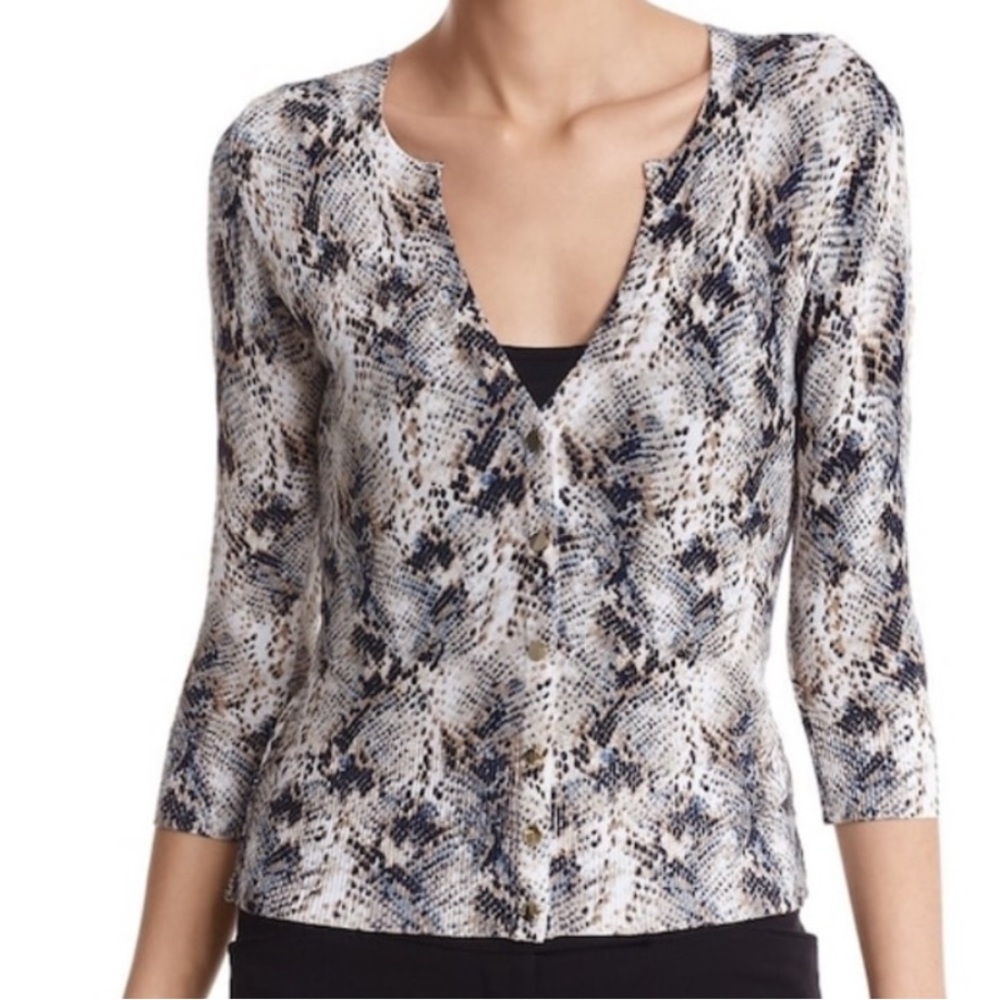 WHBM Snakeskin Print Cardigan with Gold Snaps XXS